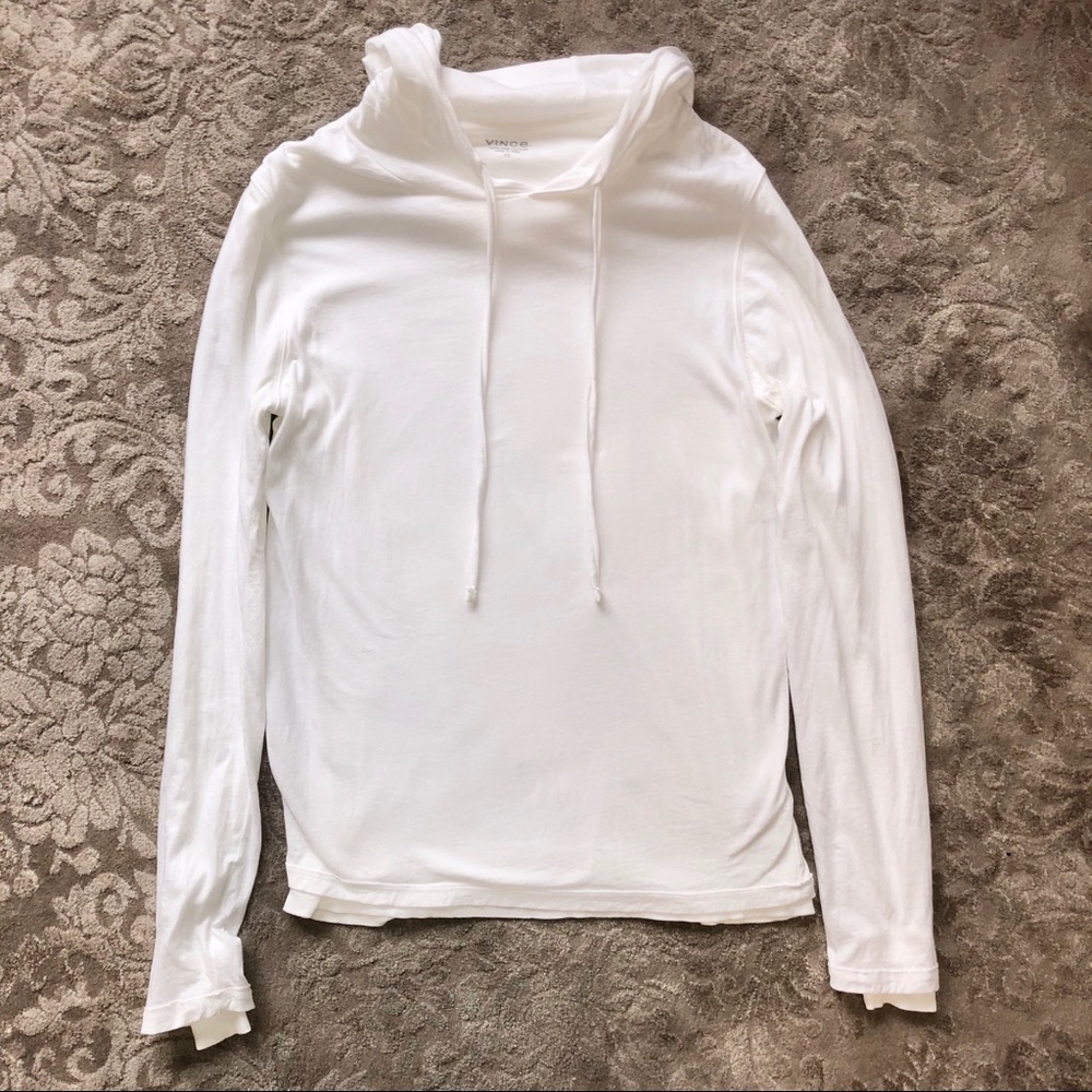 Vince Hooded Long Sleeve White Pima Cotton Shirt